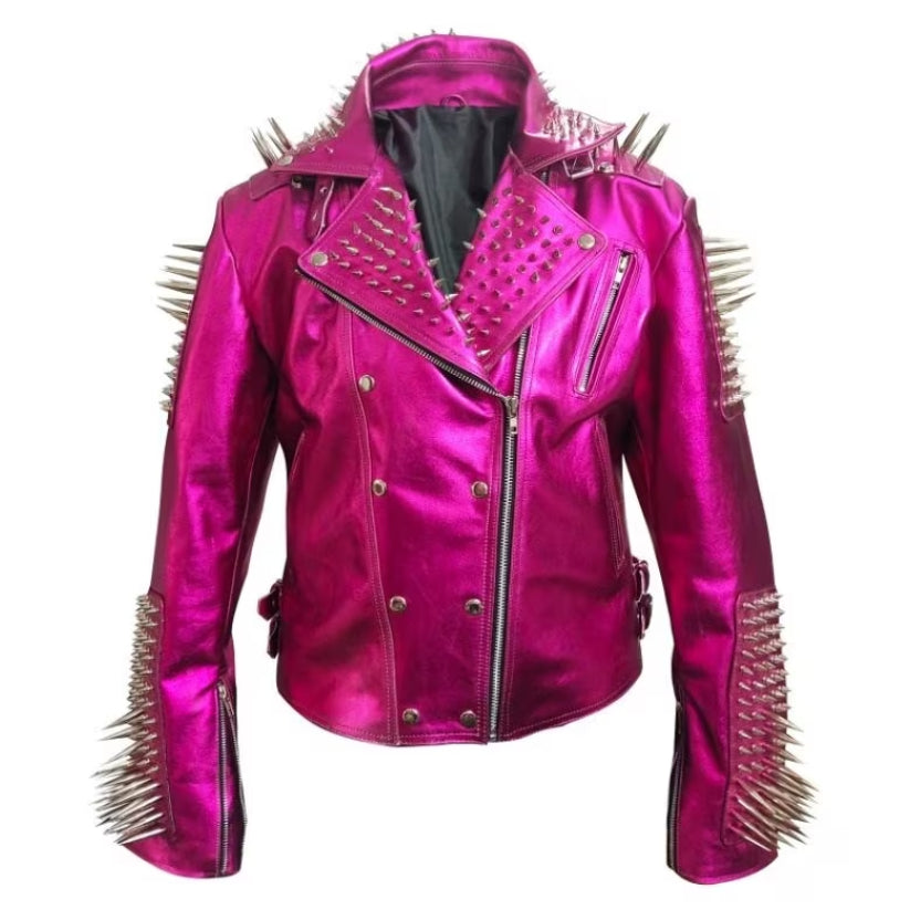 Real Leather Pink Fashion Jacket