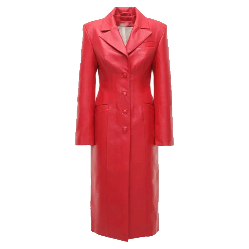 Real Red Leather Trench Coat