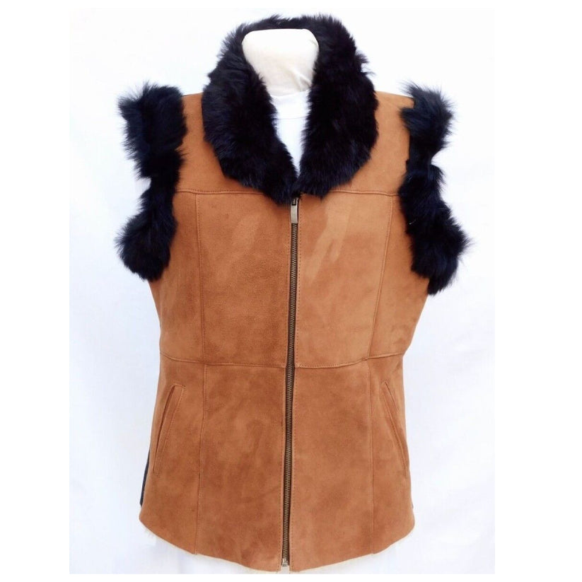 Real Sheepskin Shearling Goat Fur Leather Winter Warm Womens Vest