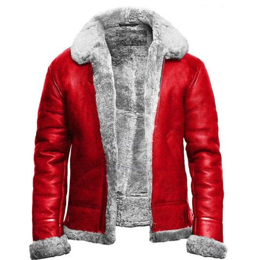 Red A2 Bomber Aviator With Artificial Fur Collar Genuine Leather Jacket