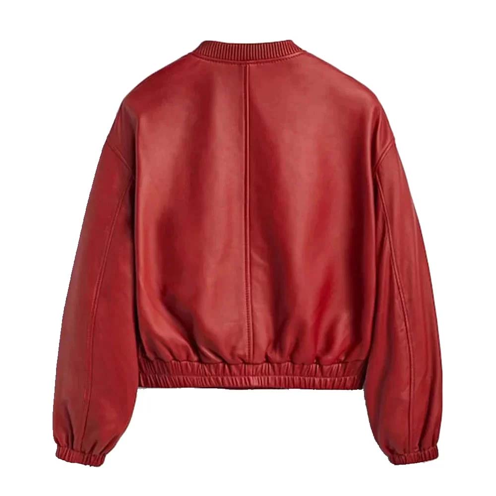 Red Leather Bomber Jacket For Women