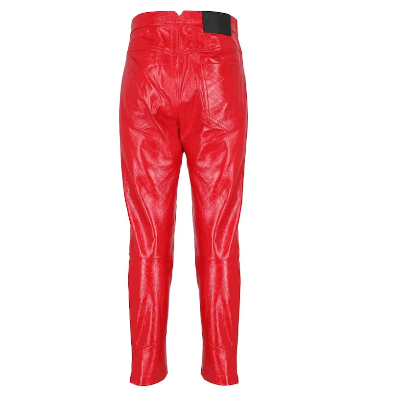 Red Leather Pants for Men Real Sheepskin Genuine Pants