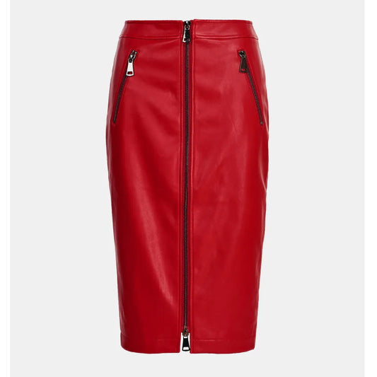 Red faux leather pencil skirt
