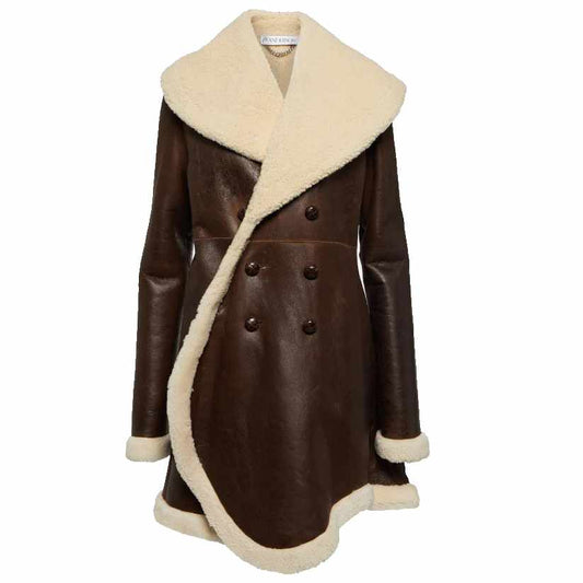 Shearling-Trimmed Leather Coat