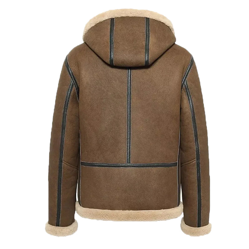 Shearling Brown Hooded Leather Jacket