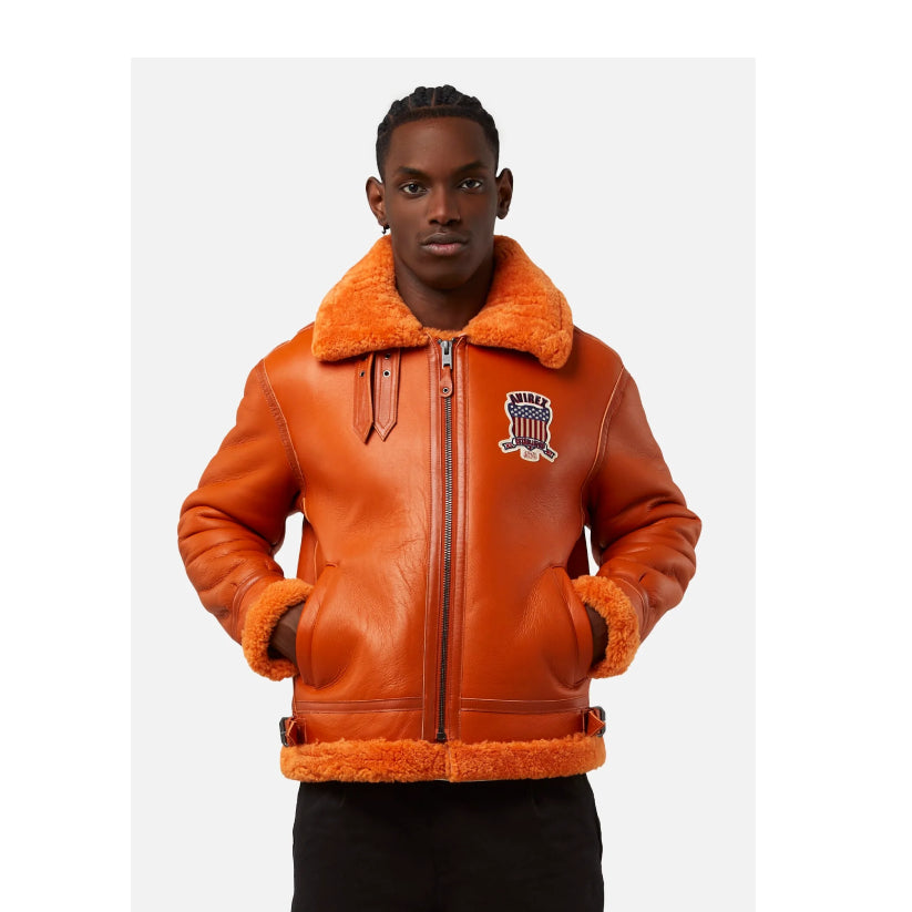 Shearling Leather Jacket Orange