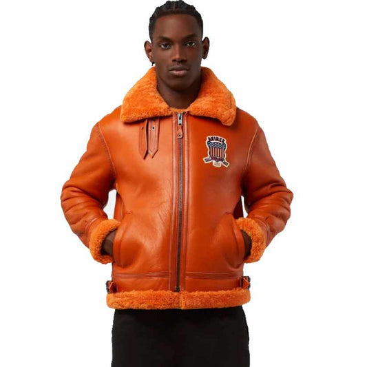 Shearling Leather Jacket Orange