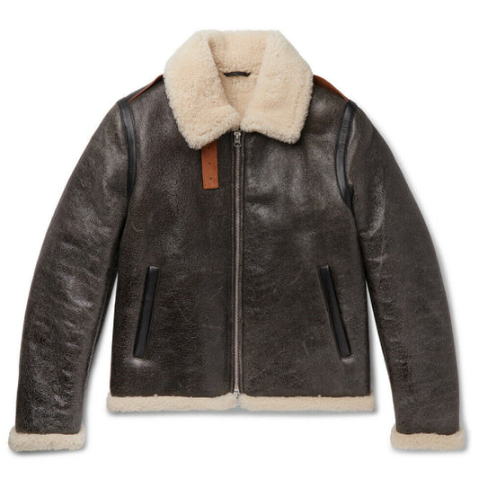 Shearling Lined Textured Leather Jacket