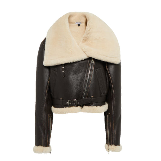 Shearling Trimmed Leather Jacket