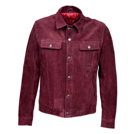 Suede Leather Jacket Casual & Motorcycle Burgundy Color