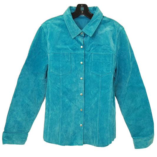 Suede Leather Shirt Aqua Blue