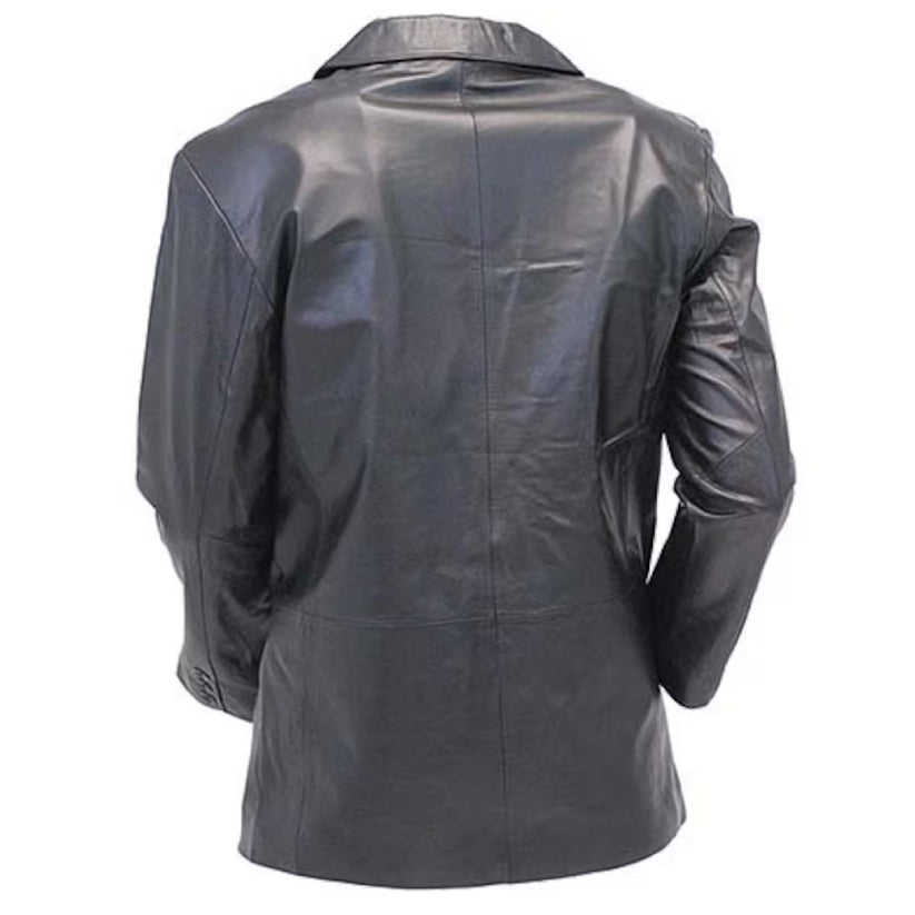 Two Button Lambskin Leather Blazer Coat