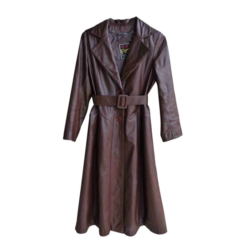 Unique Leather Brown trench coat