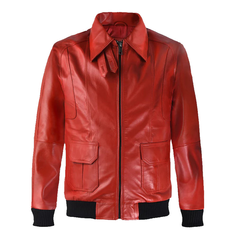 Unique Red Aviator Leather Jacket