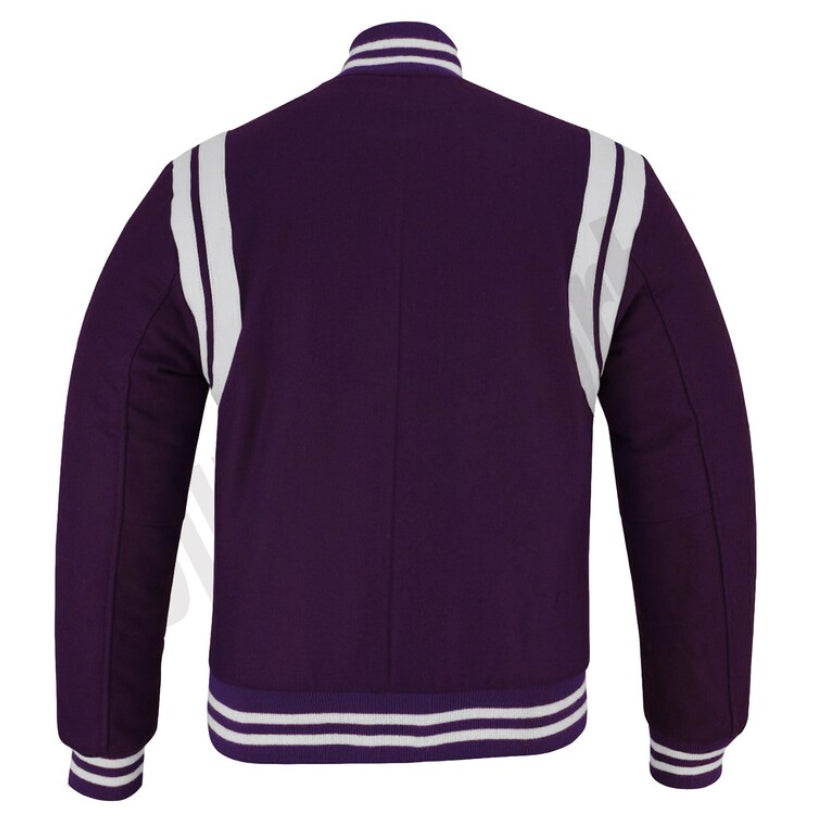 Varsity Jacket Letterman Baseball Boys Purple Wool And White Real Leather Jacket