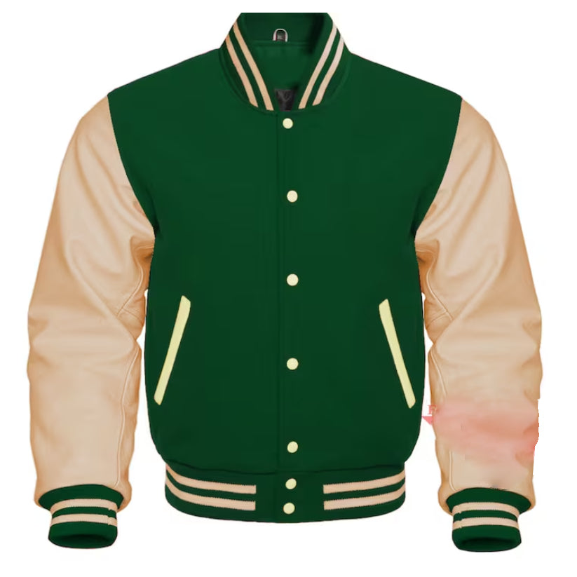 Varsity Letterman Green Leather Sleeves Jacket