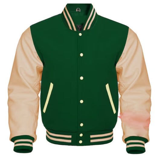Varsity Letterman Green Leather Sleeves Jacket