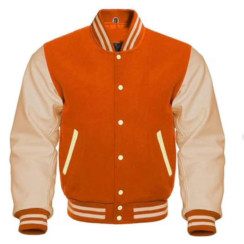 Varsity Orange Letterman Leather Jacket