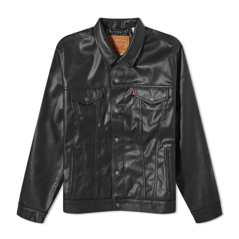 Vintage Black Leather Trucker Jacket