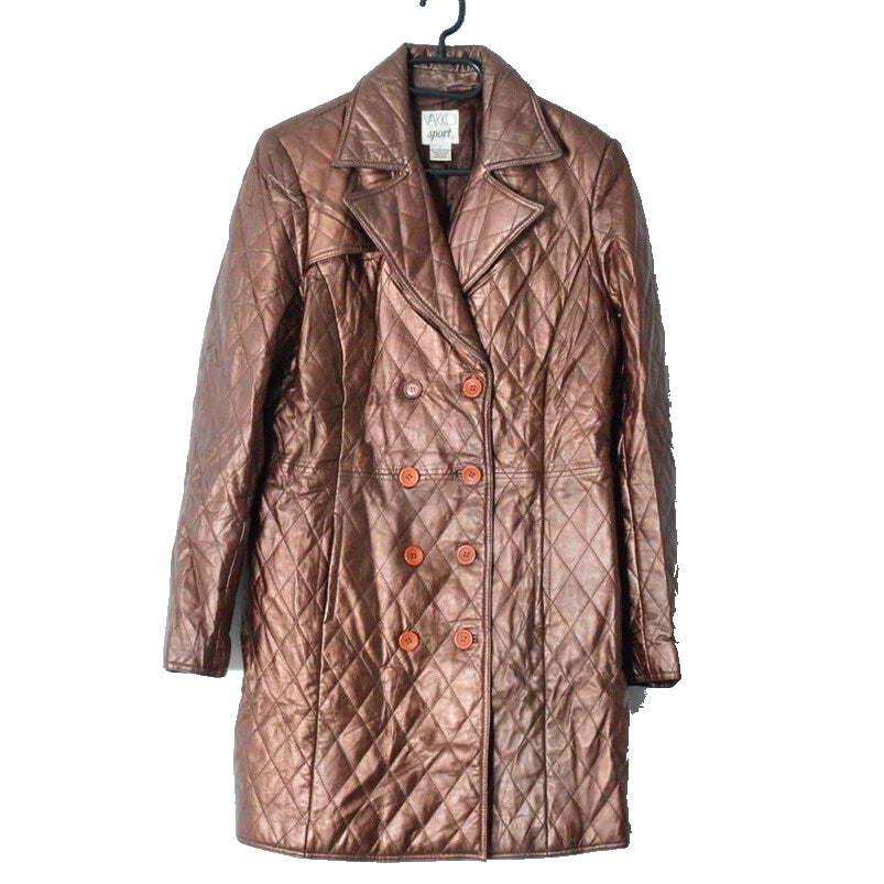 Vintage Brown Quilted Leather Trench Coat