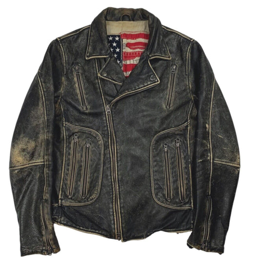 Vintage Distressed Leather Motorcycle Jacket Brown