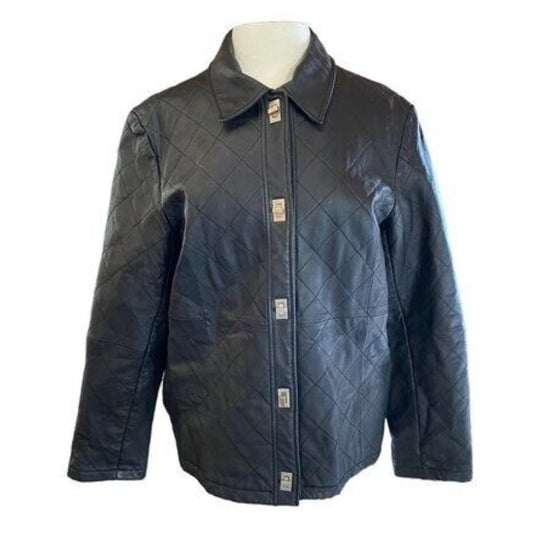 Vintage Style Diamond Stitch Black Leather Jacket