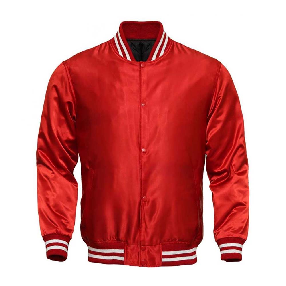 Womens Red Satin Varsity Leather Jacket