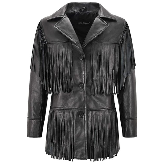 Western Fringe Leather Jacket Black Classic