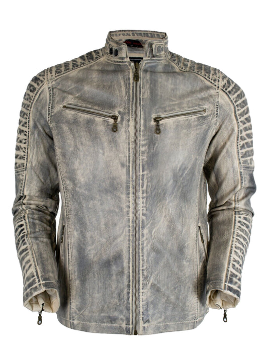 White Waxed Motorcycle Leather Jacket