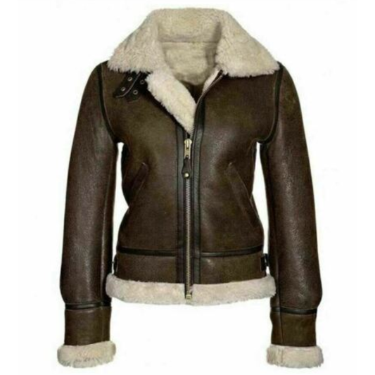 Women Aviator RAF Bomber Fur Shearling Sheepskin Real Leather Jacket