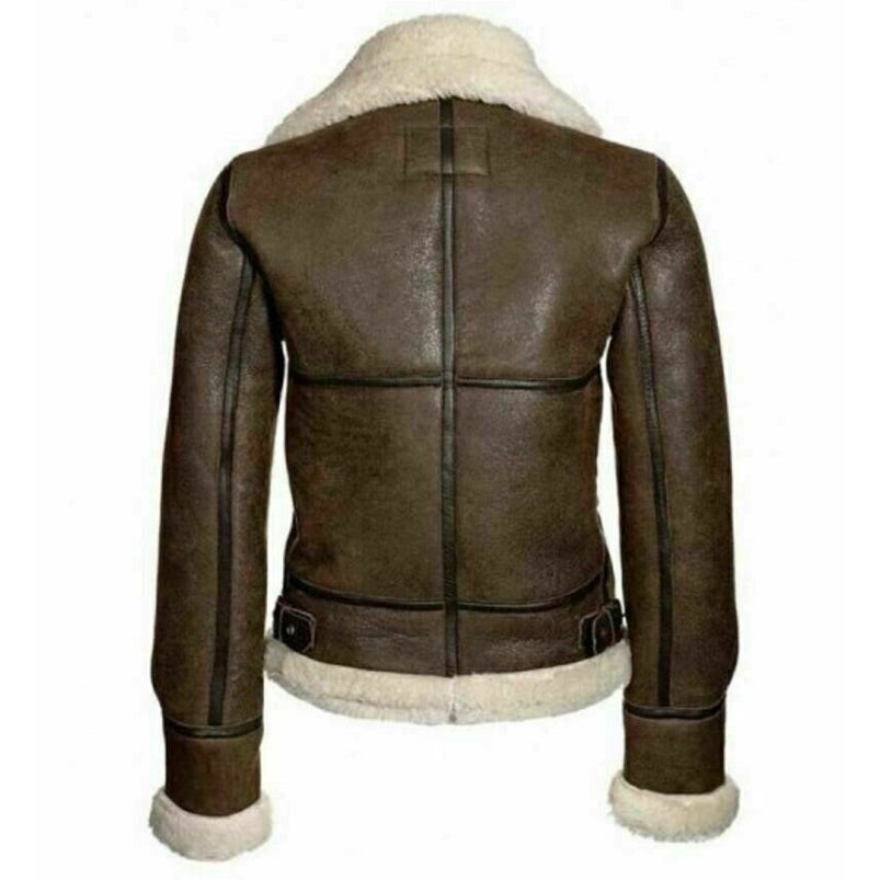 Women Aviator RAF Bomber Fur Shearling Sheepskin Real Leather Jacket