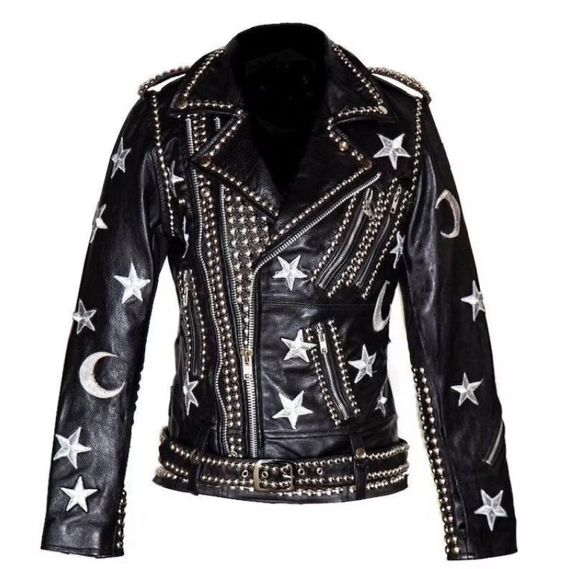 Women Biker Studded Leather Jacket