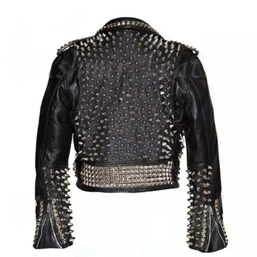 Women Black Classic Studded Leather Jacket