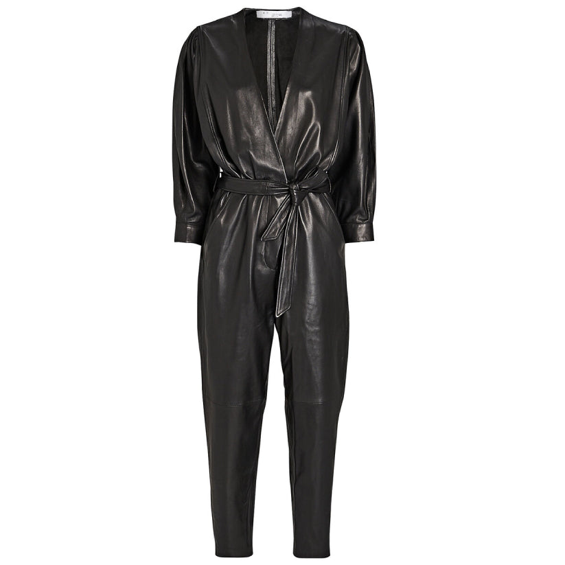 Women Black Leather Jumpsuit