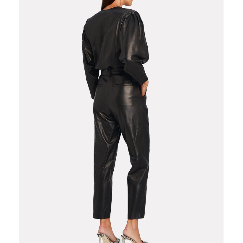 Women Black Leather Jumpsuit