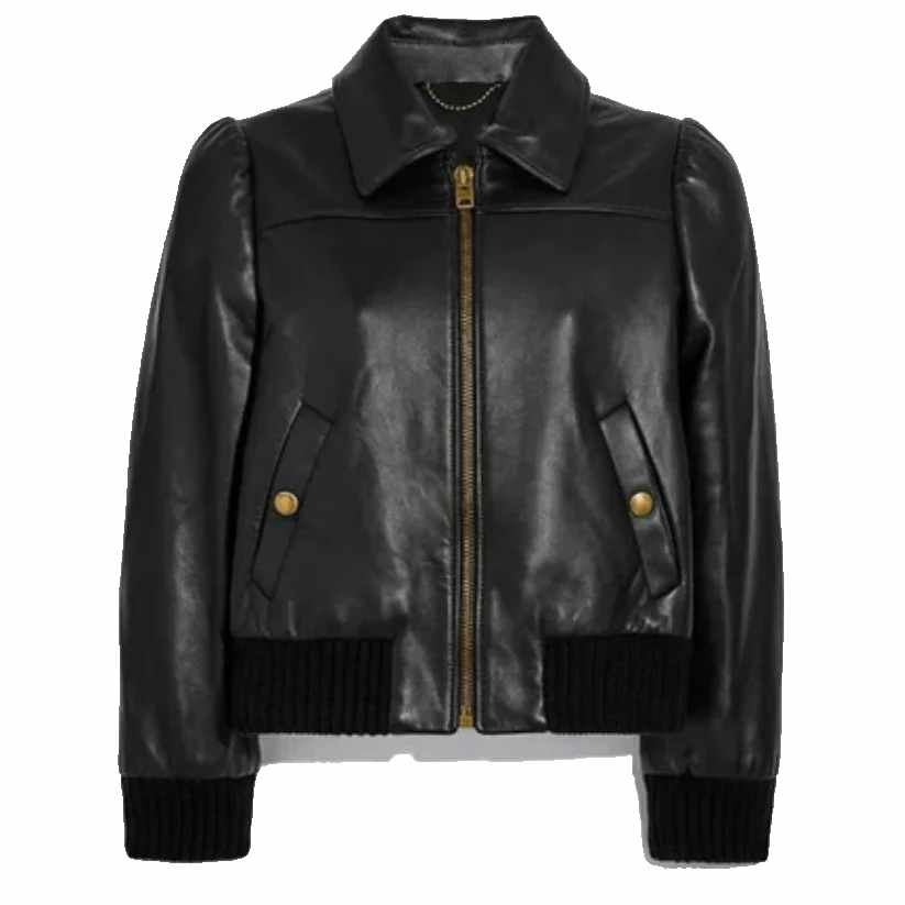 Women Black Shearling Aviator Leather Bomber Jacket