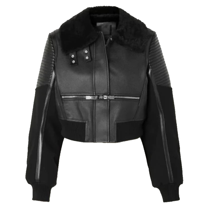 Women Black Shearling Aviator leather jacket