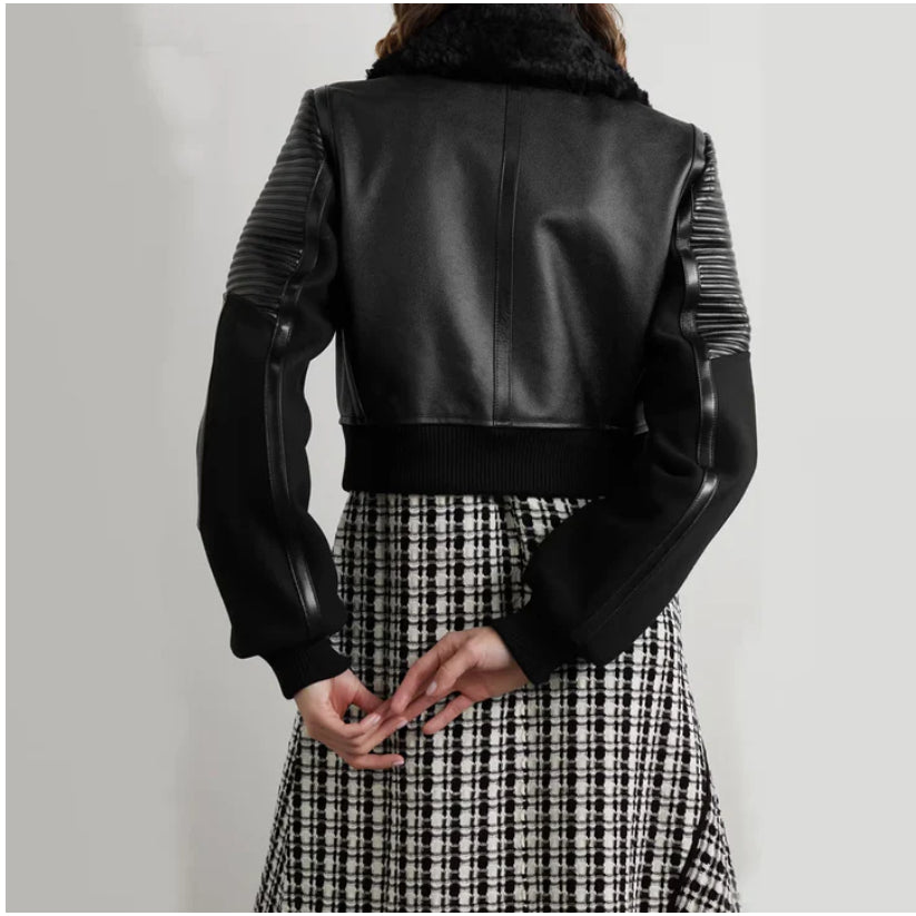 Women Black Shearling Aviator leather jacket