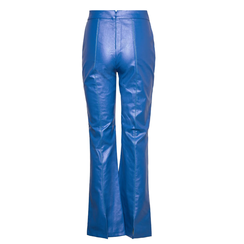 Women Blue Pants Leather Trousers