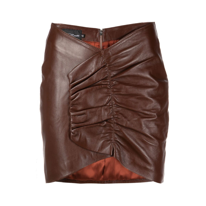 Women Brown Fitted Leather Skirt