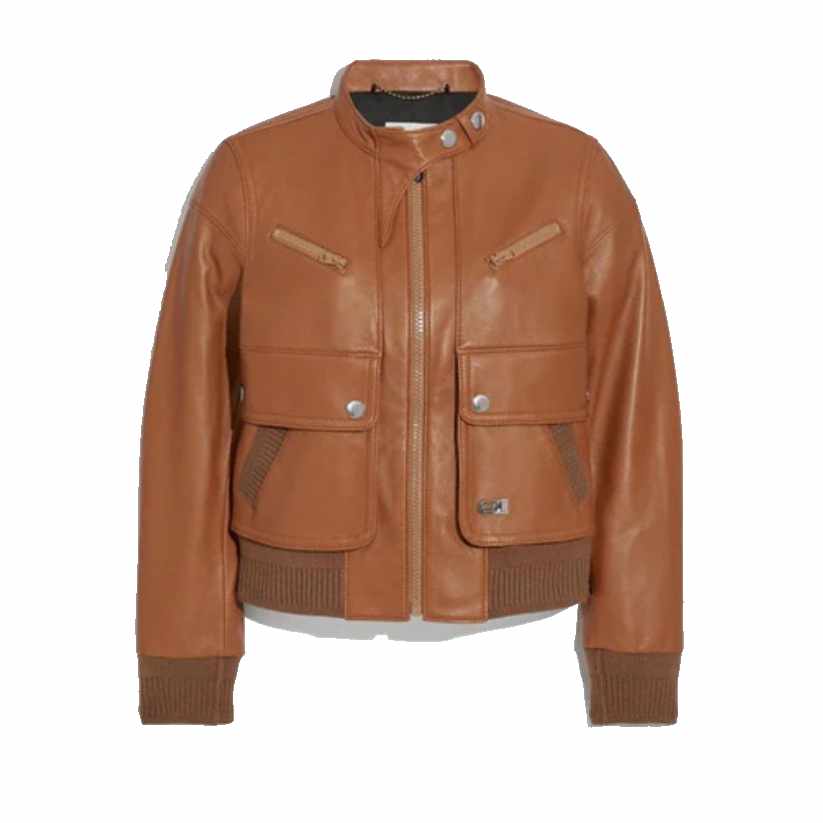 Women Brown Lambskin Bomber Biker Leather Jacket