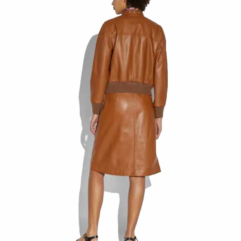 Women Brown Lambskin Bomber Biker Leather Jacket