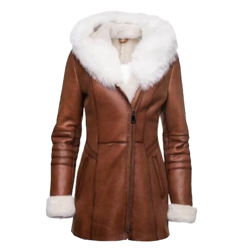Women Brown Shearling Leather Coat