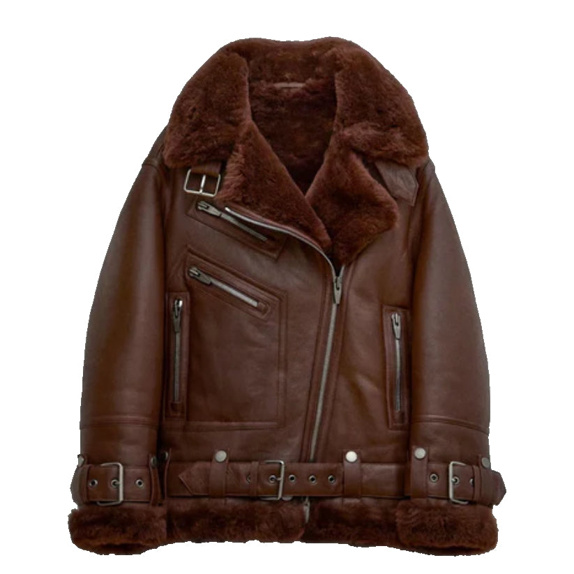 Women Brown Aviator Styled Leather Jacket