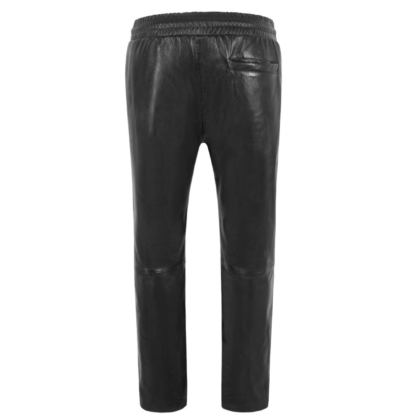 Women Casual Black Trousers Lambskin Relax Fit Leather Pants