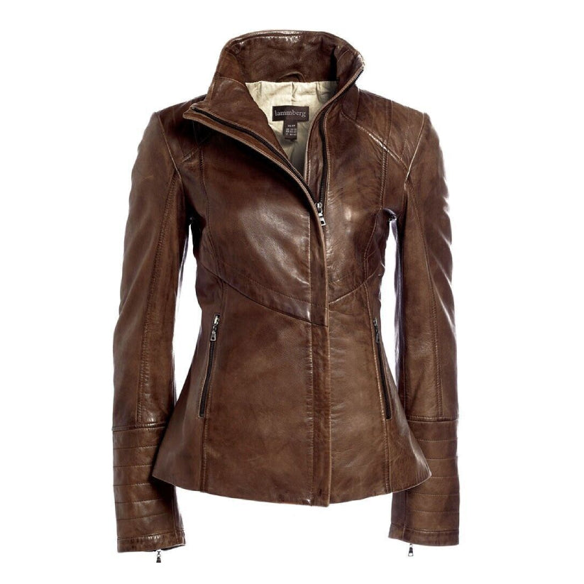 Women Custom Tailored Leather Jacket Vintage Brown