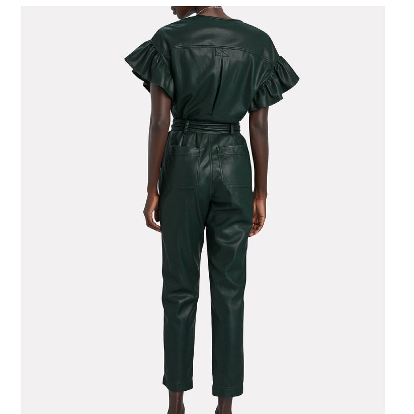 Women Dark Green Leather Jumpsuit