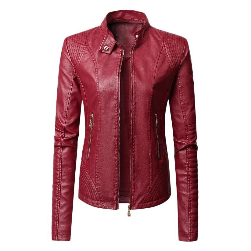 Women Faux Leather Motorcycle Biker Casual Slim Bomber Coat Moto Biker Jacket