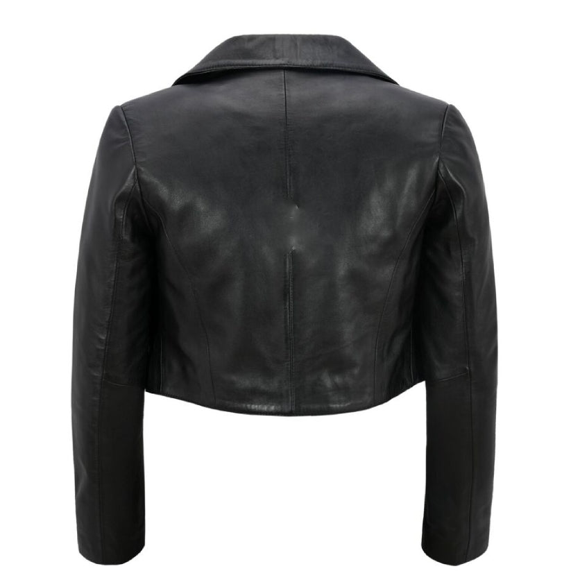 Women Ladies Cropped Jacket Real Leather Blazer