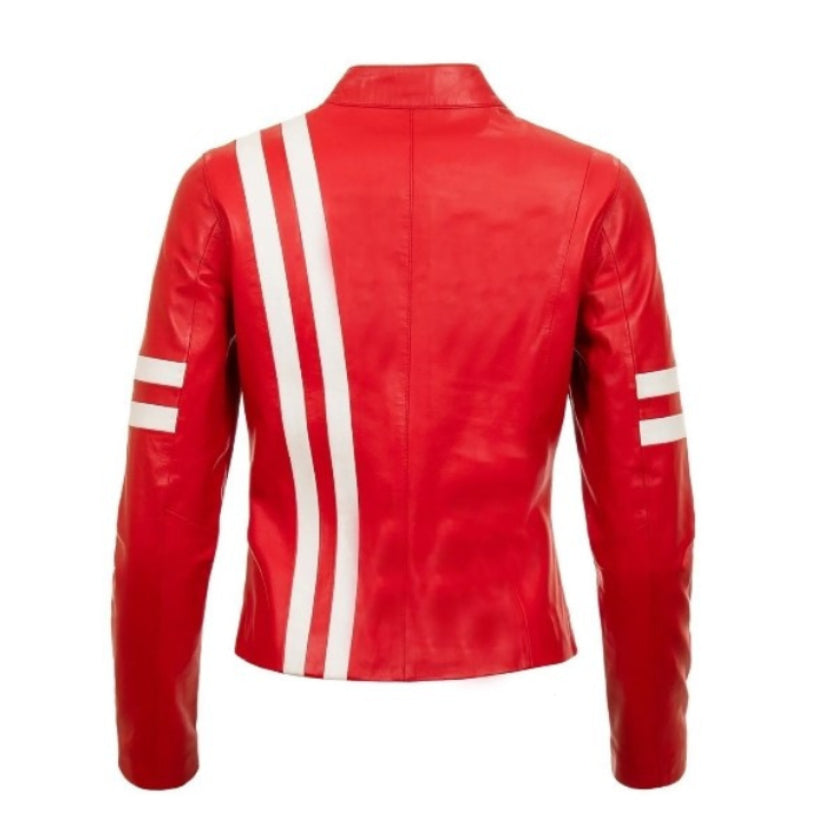 Women Lambskin Leather Motorcycle Jacket Red